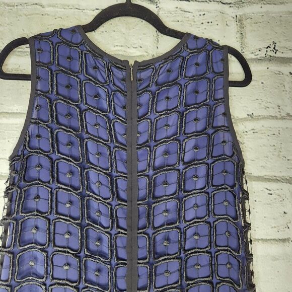 Tory Burch Womens Size 4 Solid Blue 100% Silk Tank Top Black Overlay Polyester - Picture 7 of 11